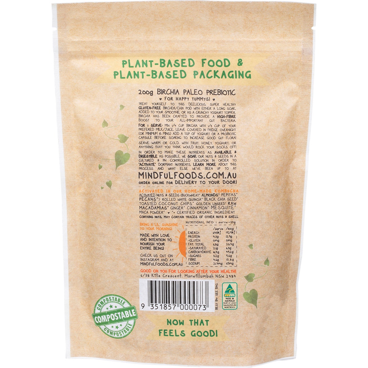 MINDFUL FOODS Birchia Paleo Prebiotic Granola Organic & Activated 200g