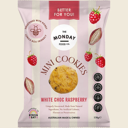 The Monday Food Co. Mini Cookies White Choc Raspberry 6x150g