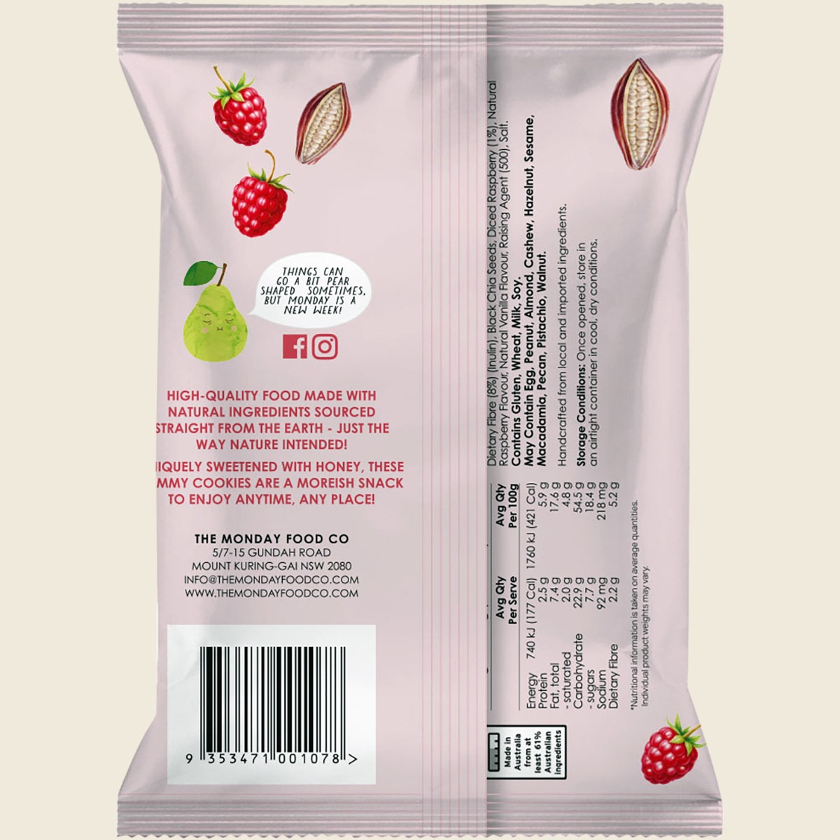 The Monday Food Co. Mini Cookies White Choc Raspberry 6x150g