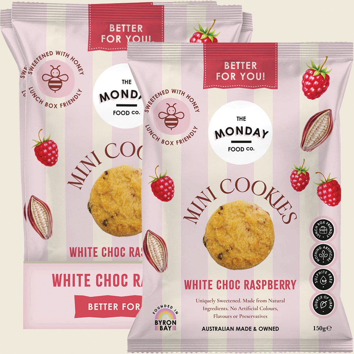 The Monday Food Co. Mini Cookies White Choc Raspberry 6x150g