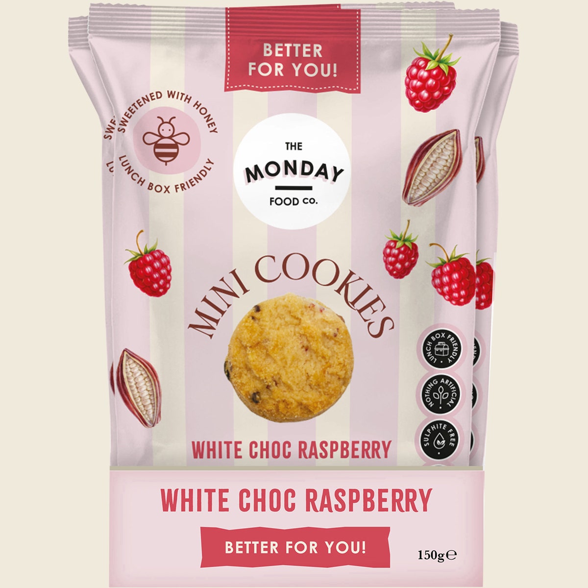 The Monday Food Co. Mini Cookies White Choc Raspberry 6x150g