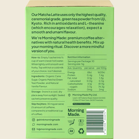 Morning Made Vanilla Matcha Latte Sachets 10x5g