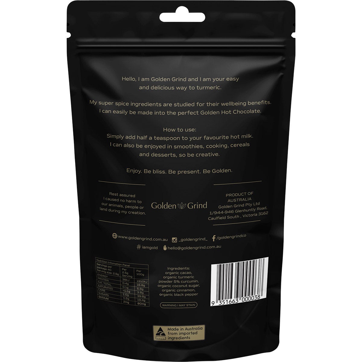 Matcha Maiden Golden Grind Healthy Turmeric Hot Chocolate Blend 100g