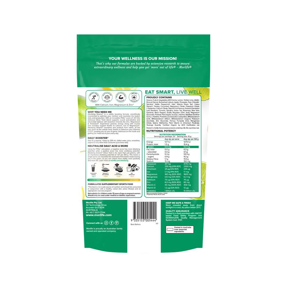 Morlife Alkalising Greens Citrus Twist 200g