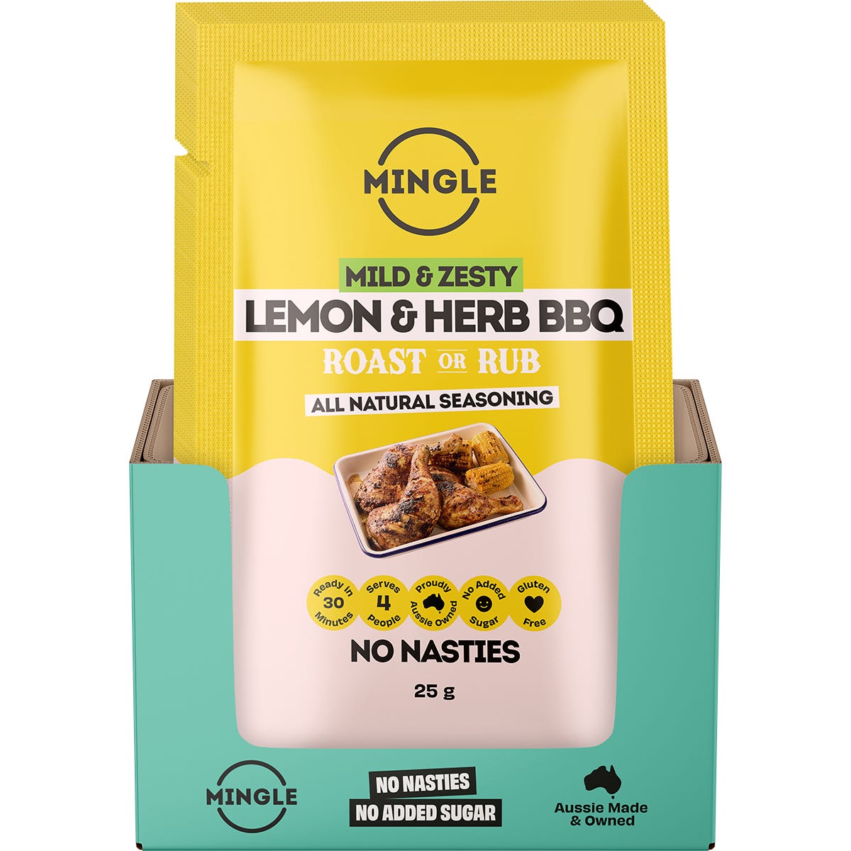 Mingle Lemon & Herb BBQ Roast Or Rub All Natural Seasoning 12x25g