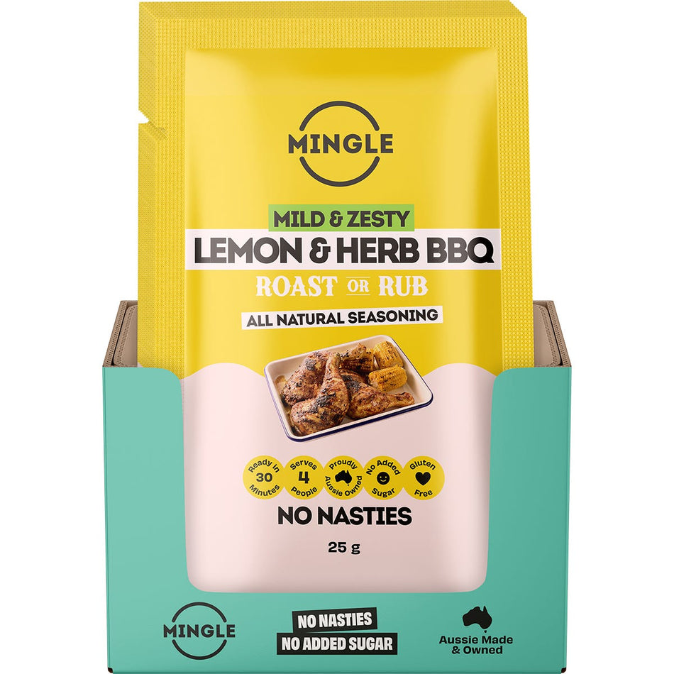 Mingle Lemon & Herb BBQ Roast Or Rub All Natural Seasoning 12x25g