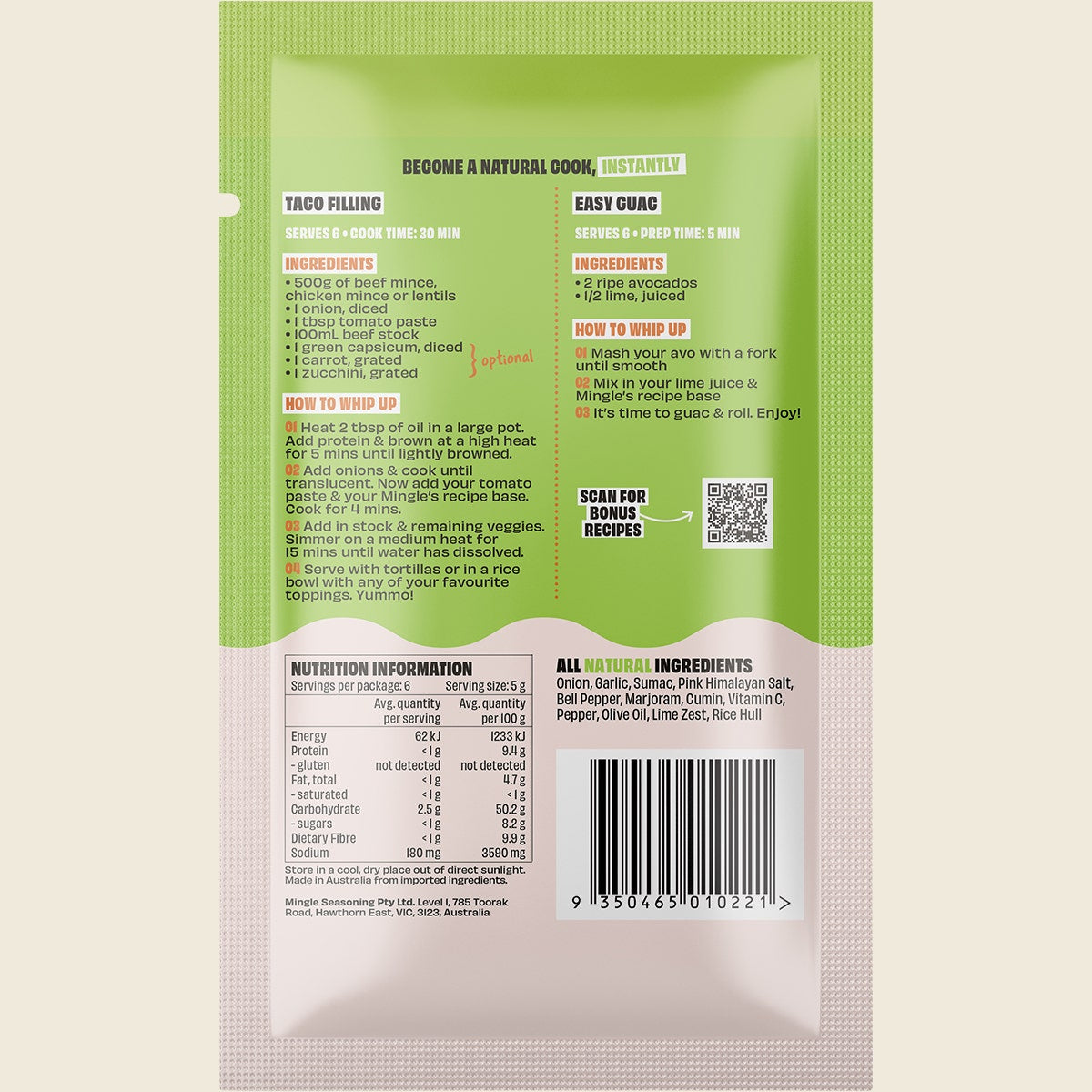 Mingle Taco or Guac All Natural Recipe Base 12x30g