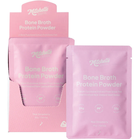 Mitchells Nutrition Bone Broth Protein Powder Real Strawberry 10x30g