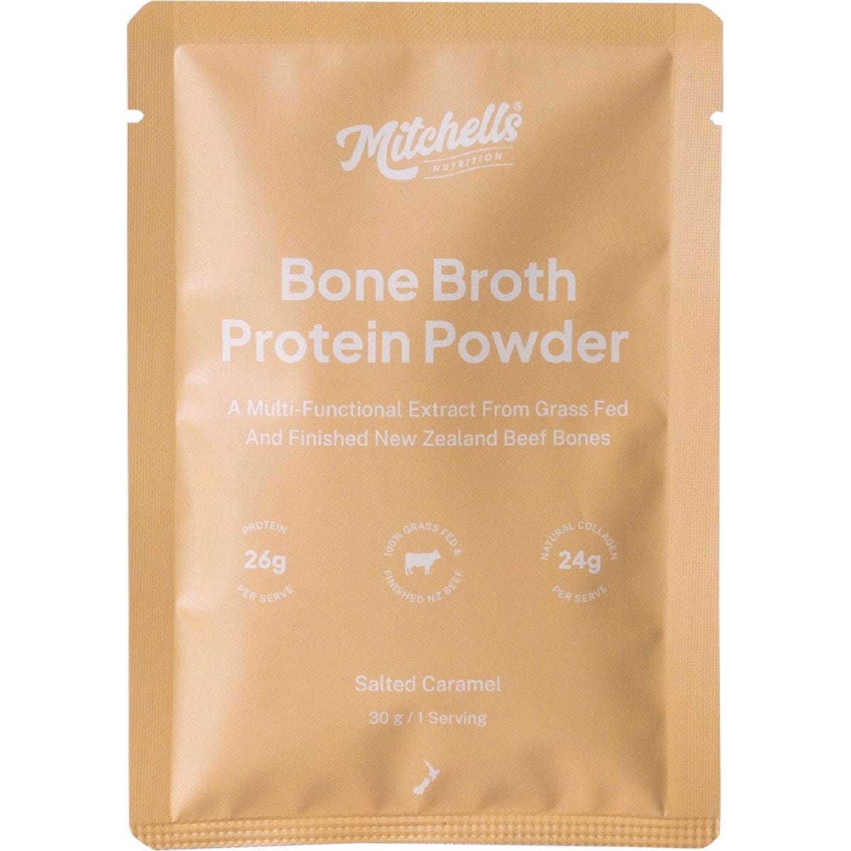 Mitchells Nutrition Bone Broth Protein Powder Salted Caramel 10x30g