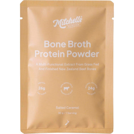 Mitchells Nutrition Bone Broth Protein Powder Salted Caramel 10x30g