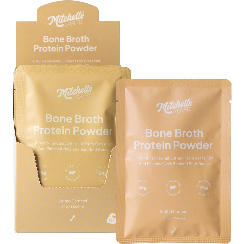 Mitchells Nutrition Bone Broth Protein Powder Salted Caramel 10x30g