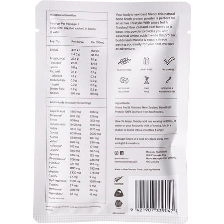 Mitchells Nutrition Bone Broth Protein Powder Unflavoured 10x30g