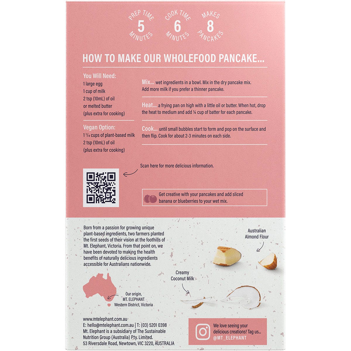 MT. ELEPHANT Wholefood Pancake Mix Buttermylk 5x230g