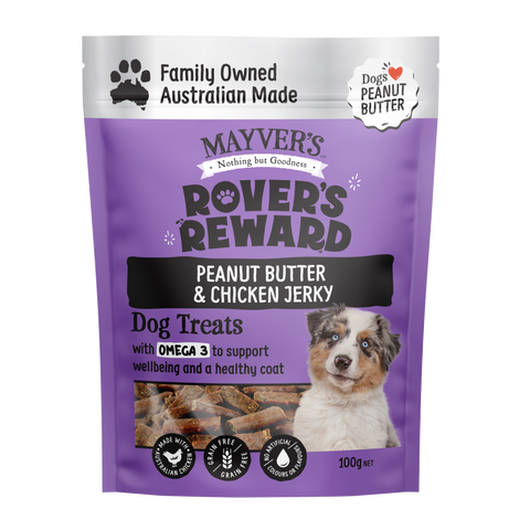 Mayver's Rover's Reward Peanut Butter & Chicken Jerk 100g(Pack of 8)