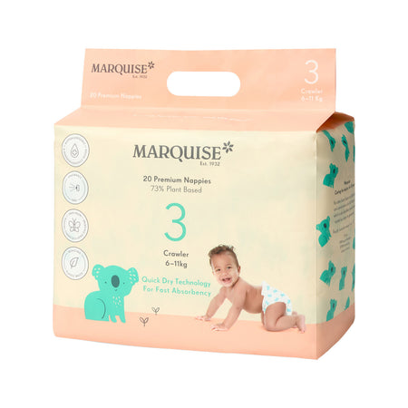 Marquise Premium Nappies 73% Plant Based Crawler Size 3 6-11kg x 20 Pack