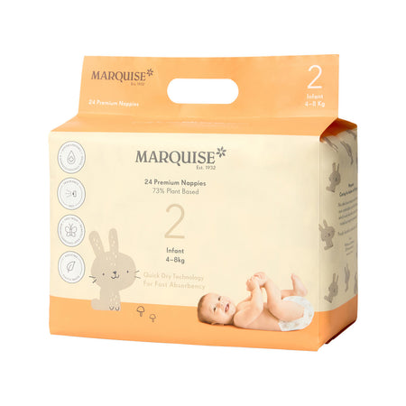 Marquise Premium Nappies 73% Plant Based Infant Size 2 4-8kg x 24 Pack