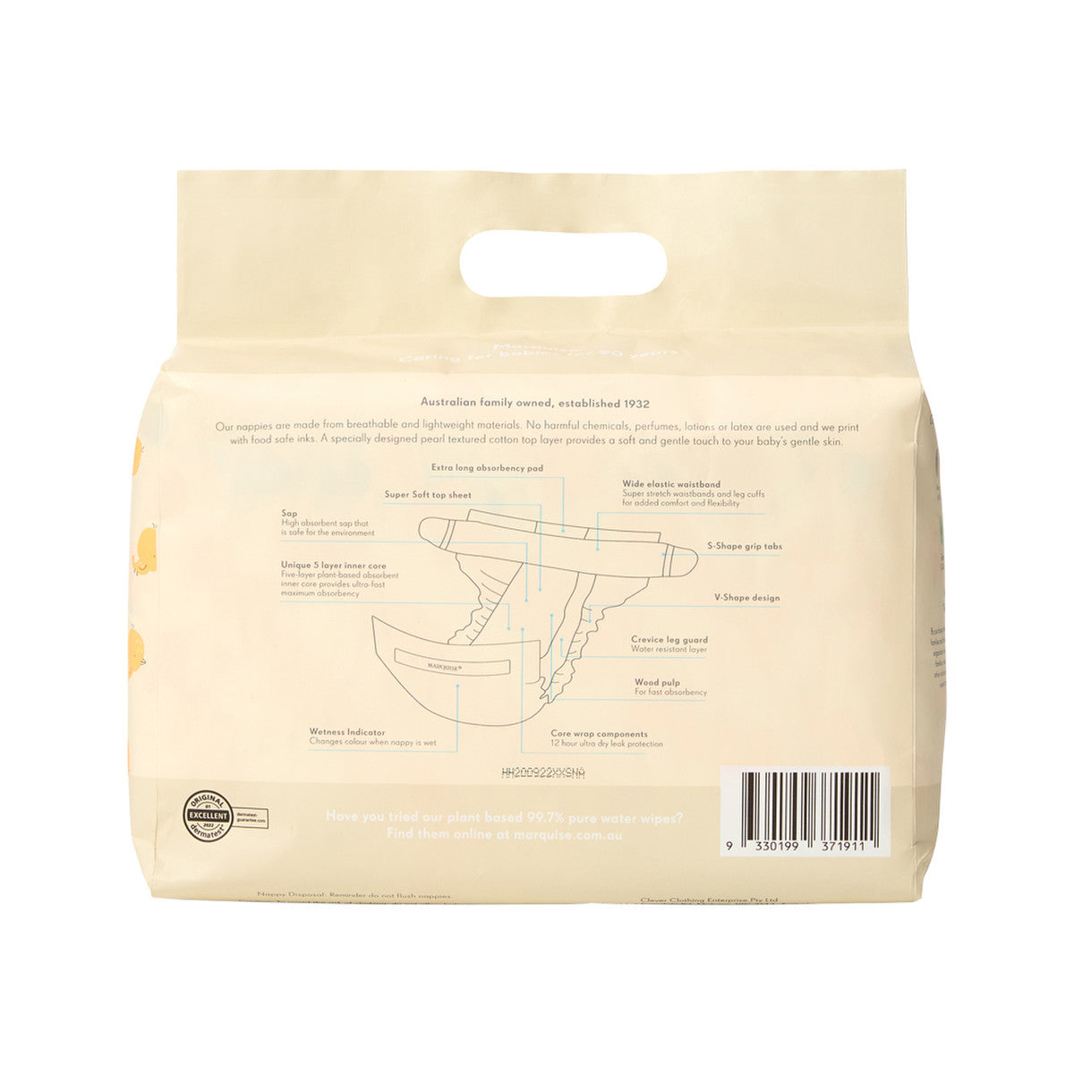 Marquise Premium Nappies 73% Plant Based Newborn Size 1 Up to 5kg x 26 Pack