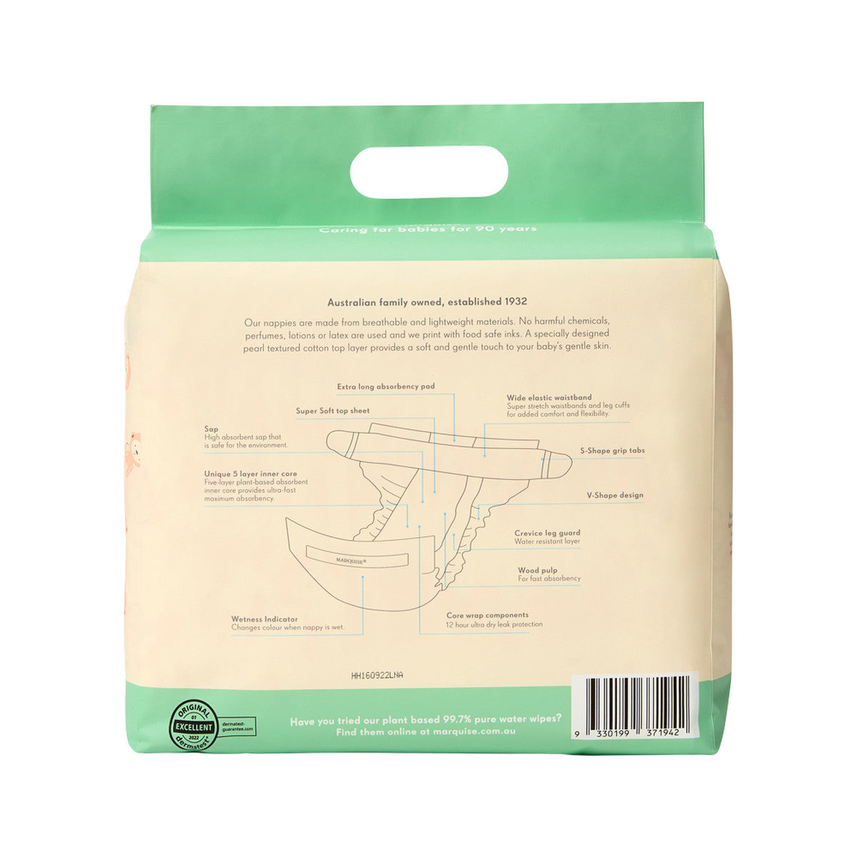 Marquise Premium Nappies 73% Plant Based Toddler Size 4 10-15kg x 18 Pack