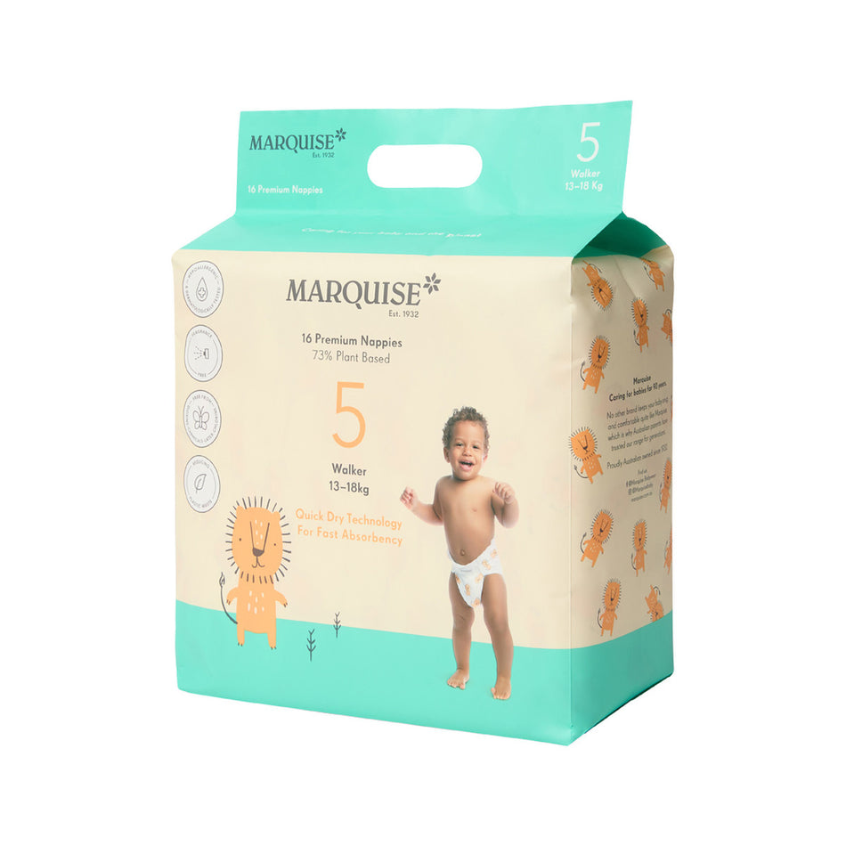 Marquise Premium Nappies 73% Plant Based Walker Size 5 13-18kg x 16 Pack