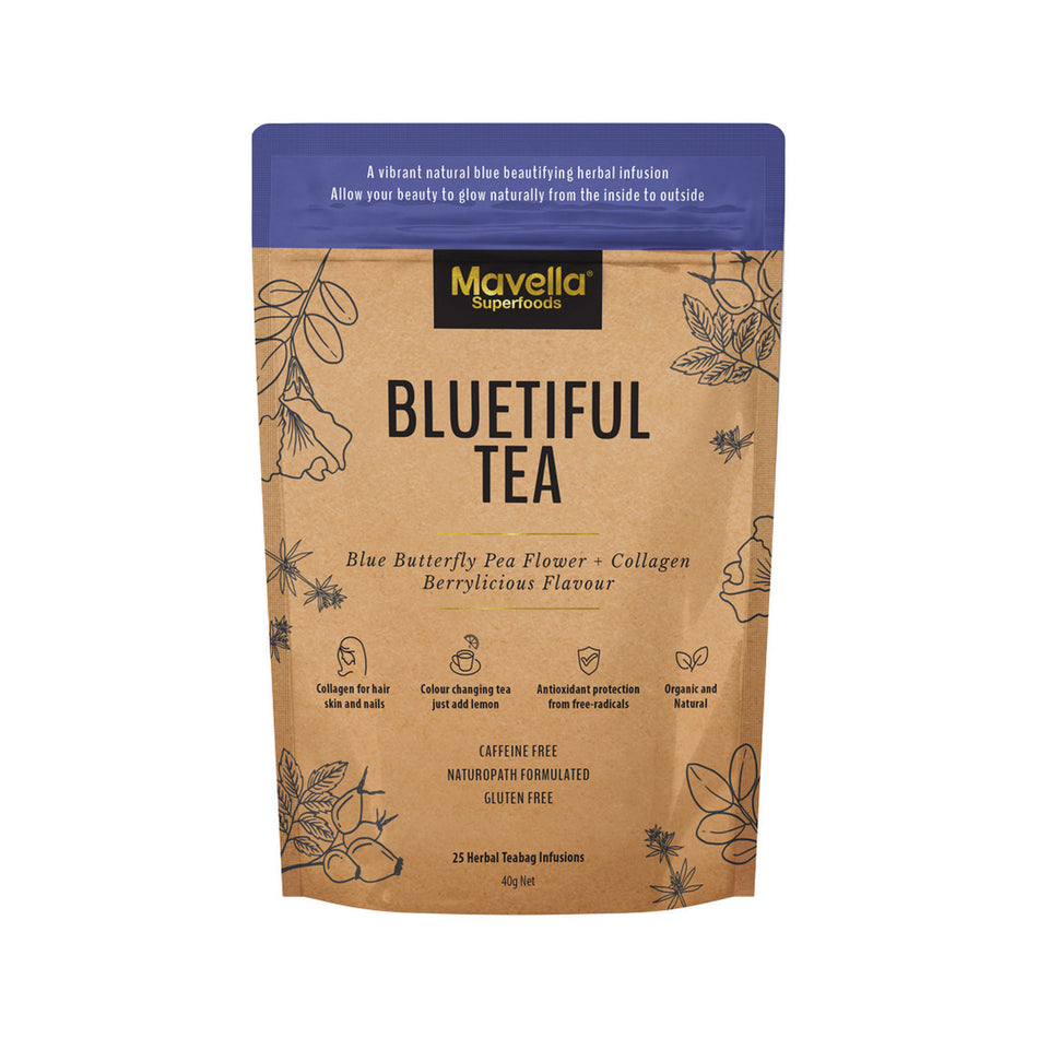 Mavella Superfoods Bluetiful Tea Blue Butterfly Pea Flower + Collagen Berrylicious Flavour x 25 Tea Bags