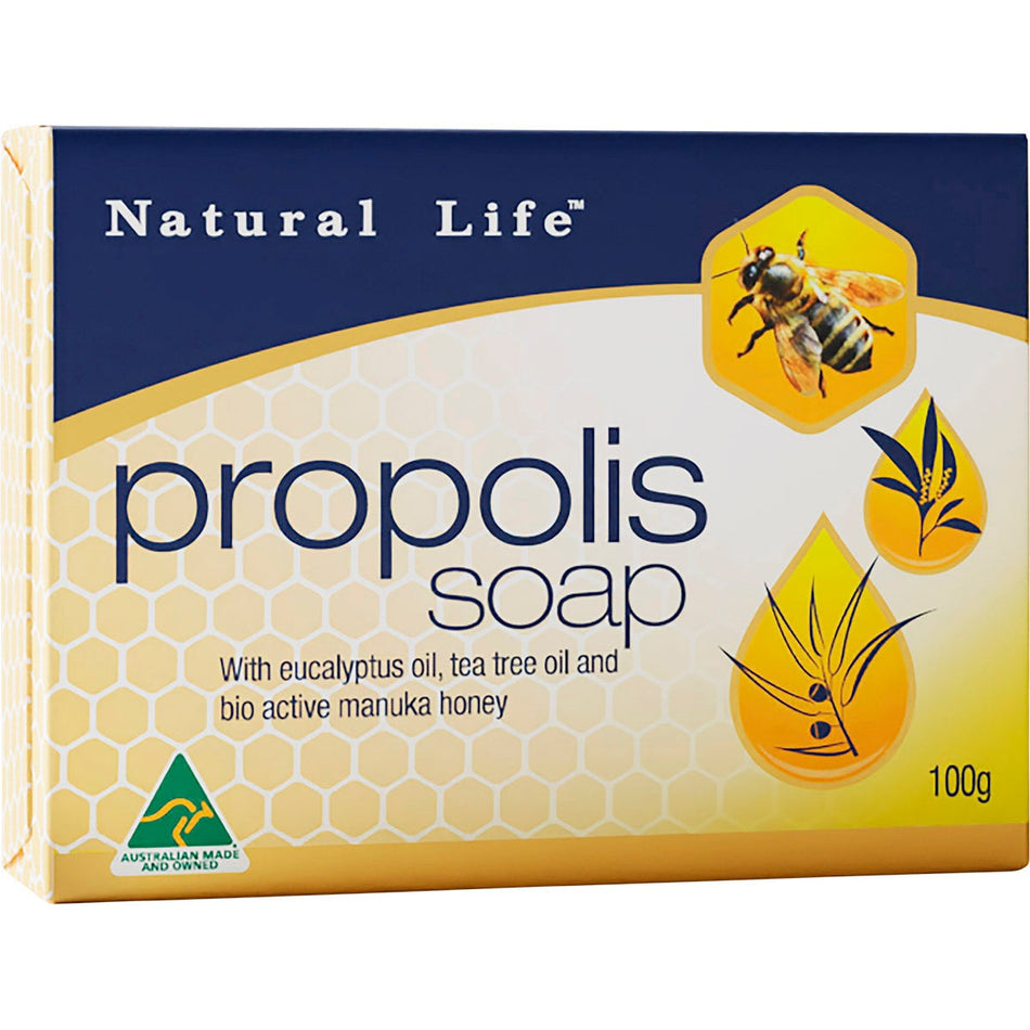 Natural Life Propolis Soap with Eucalyptus, Tea Tree Oil & Bio Active Manuka Honey 100g