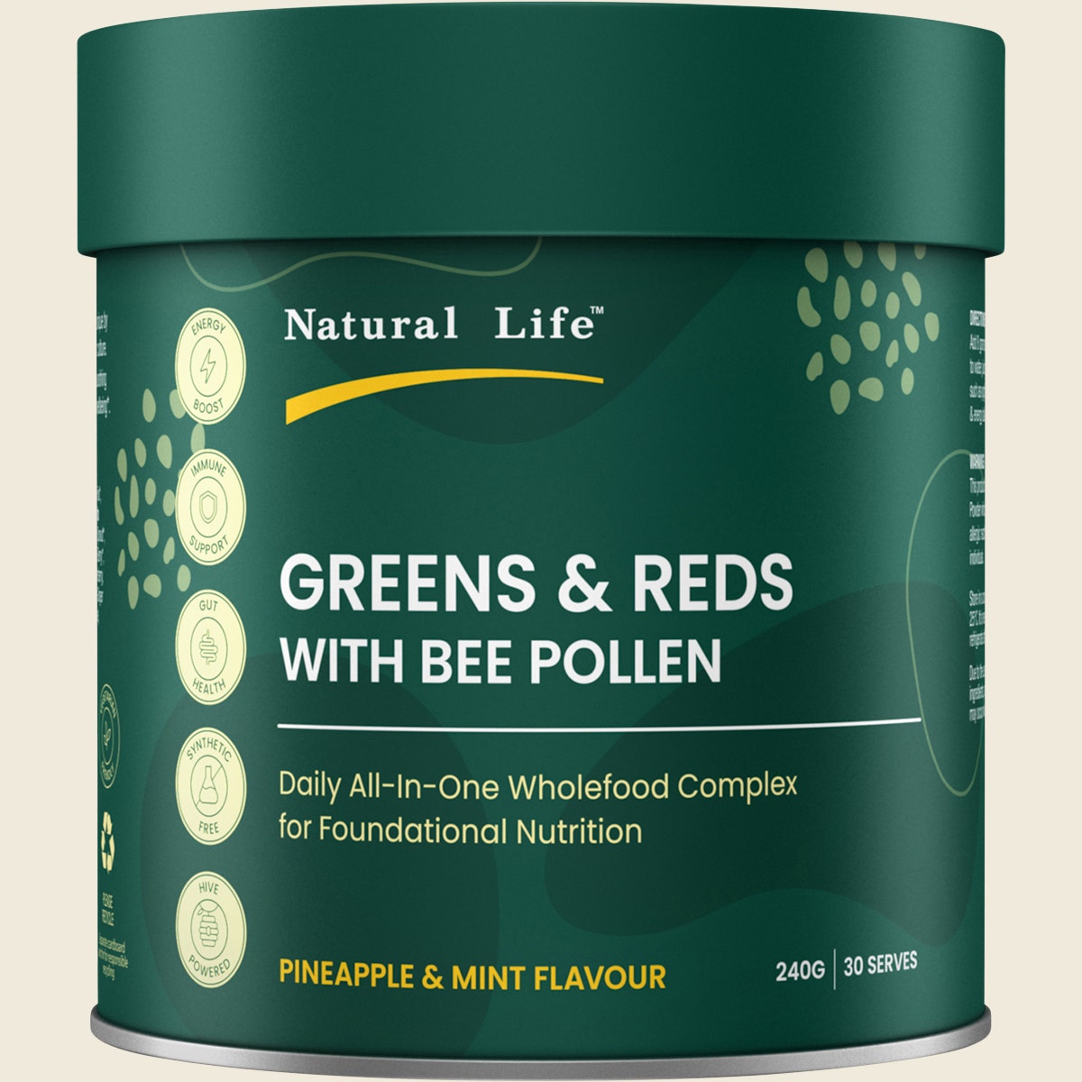 Natural Life Greens & Reds with Bee Pollen Pineapple & Mint 240g