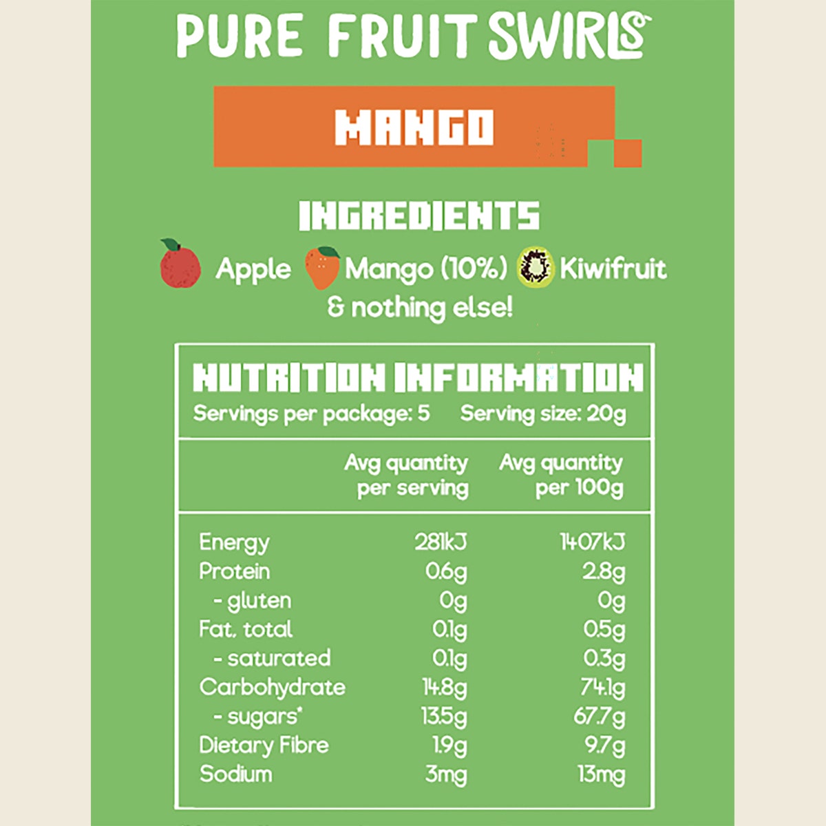 Nibblish Pure Fruit Swirls Mango 100g