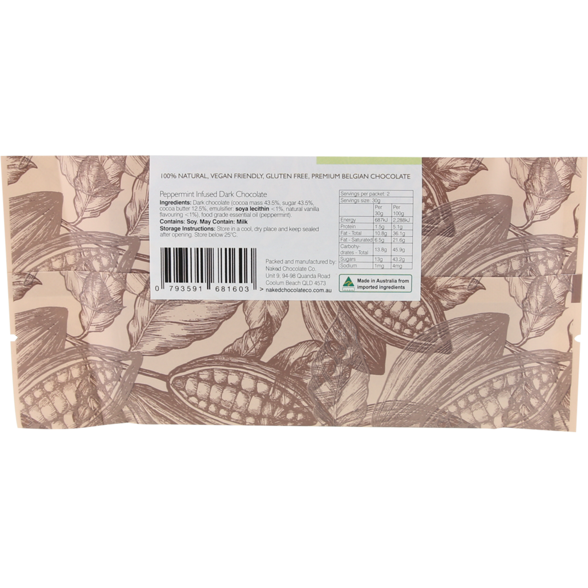 Naked Chocolate Co Dark Chocolate Bar Peppermint 60g x 16 Pack