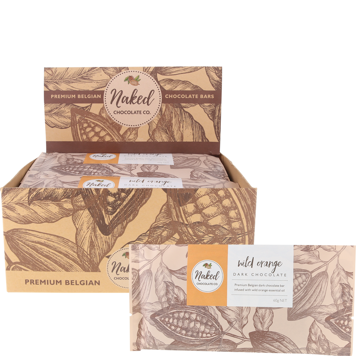 Naked Chocolate Co Dark Chocolate Bar Wild Orange 60g x 16 Pack
