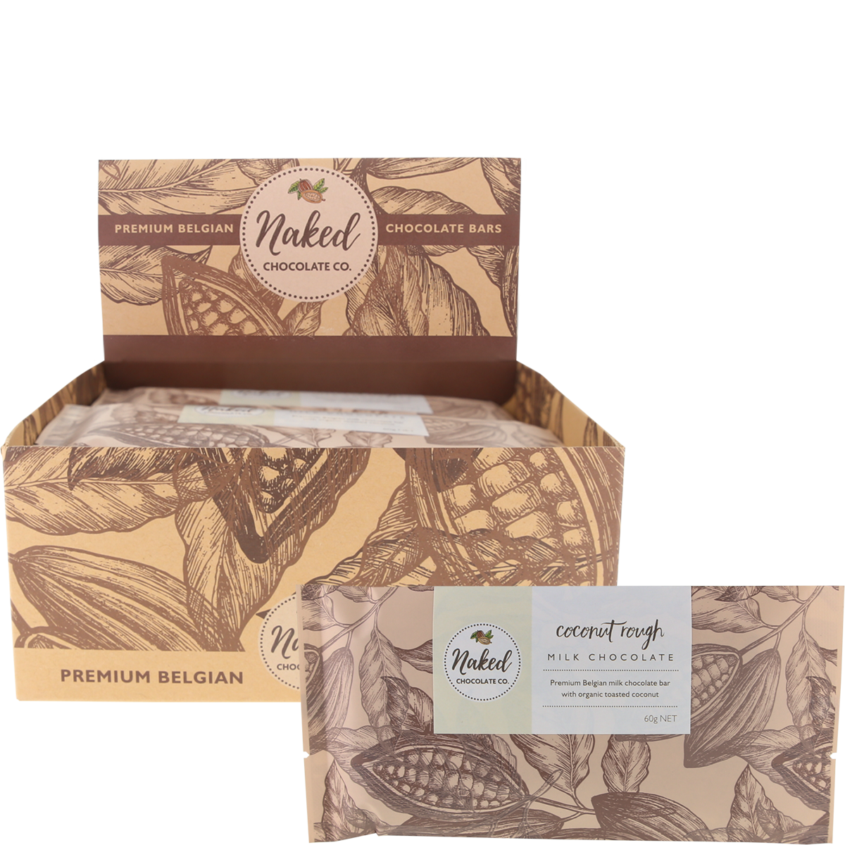 Naked Chocolate Co Milk Chocolate Bar Coconut Rough 60g x 12 Pack