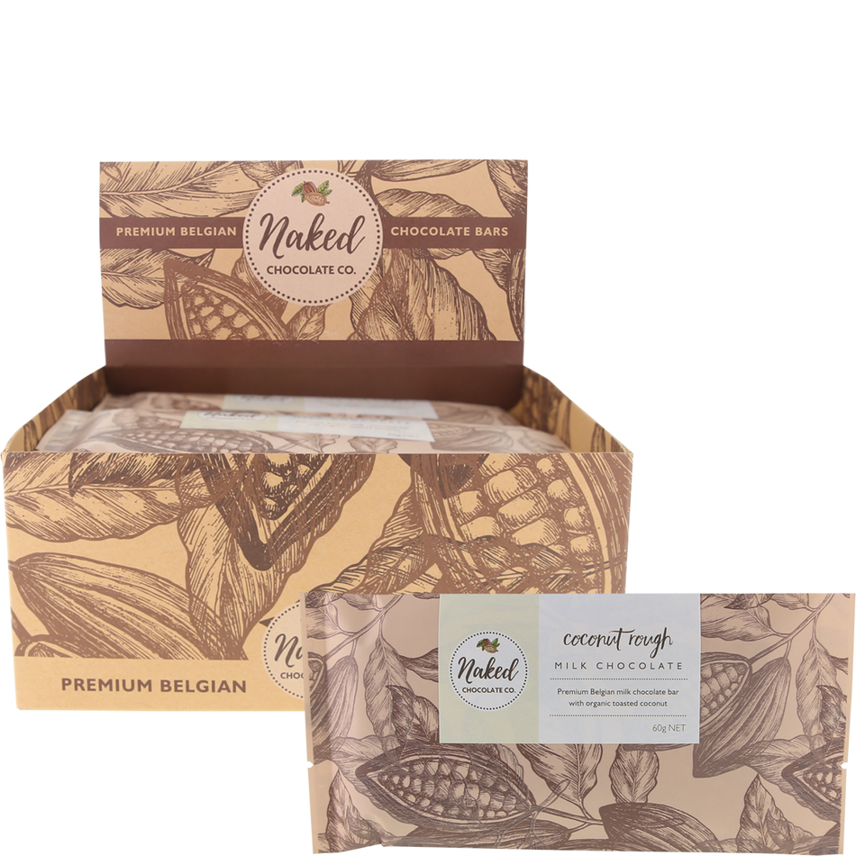 Naked Chocolate Co Milk Chocolate Bar Coconut Rough 60g x 12 Pack