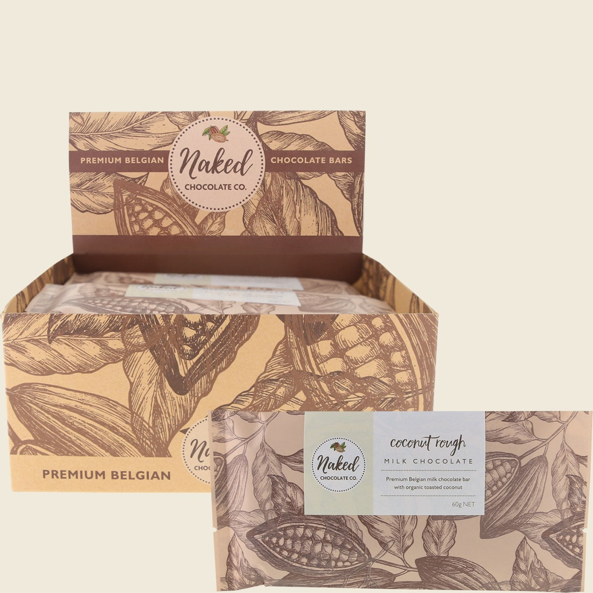 Naked Chocolate Co Milk Chocolate Bar Coconut Rough 12x60g