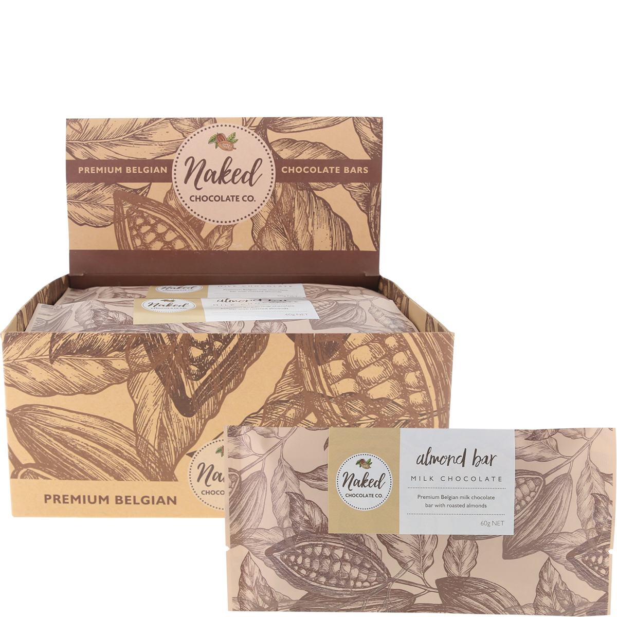 Naked Chocolate Co Milk Chocolate Bar Almond 60g x 12 Pack