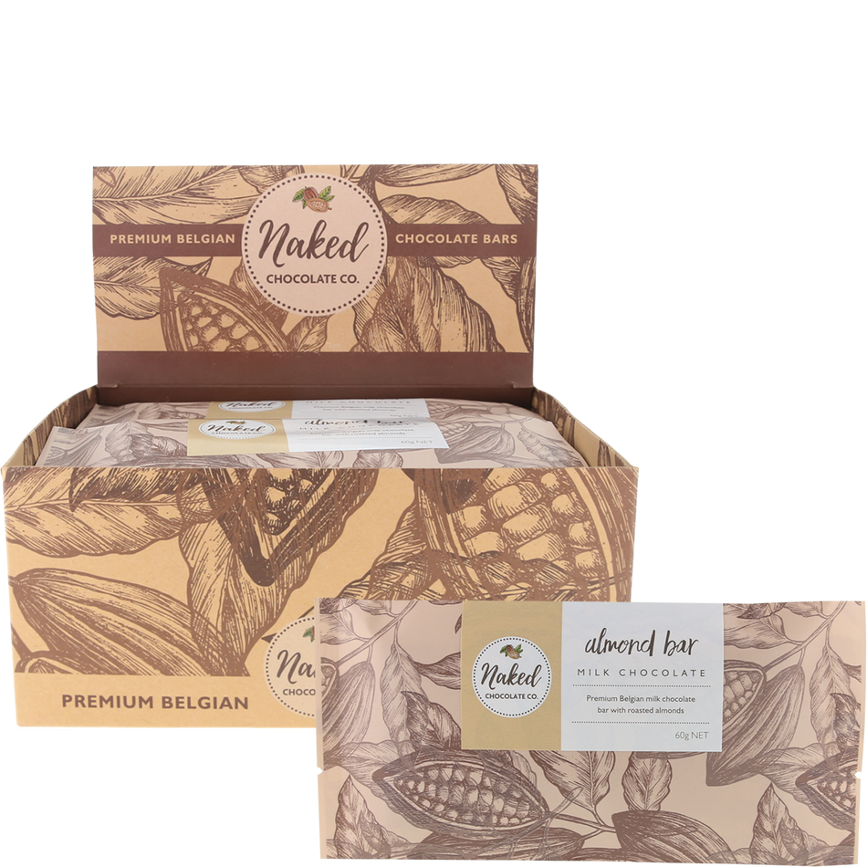 Naked Chocolate Co Milk Chocolate Bar Almond 60g x 12 Pack