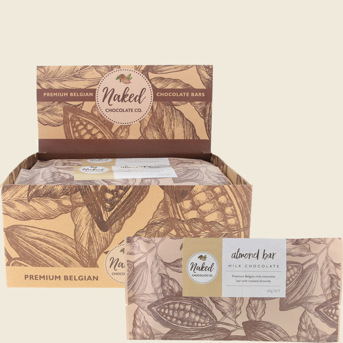Naked Chocolate Co Milk Chocolate Bar Almond 12x60g