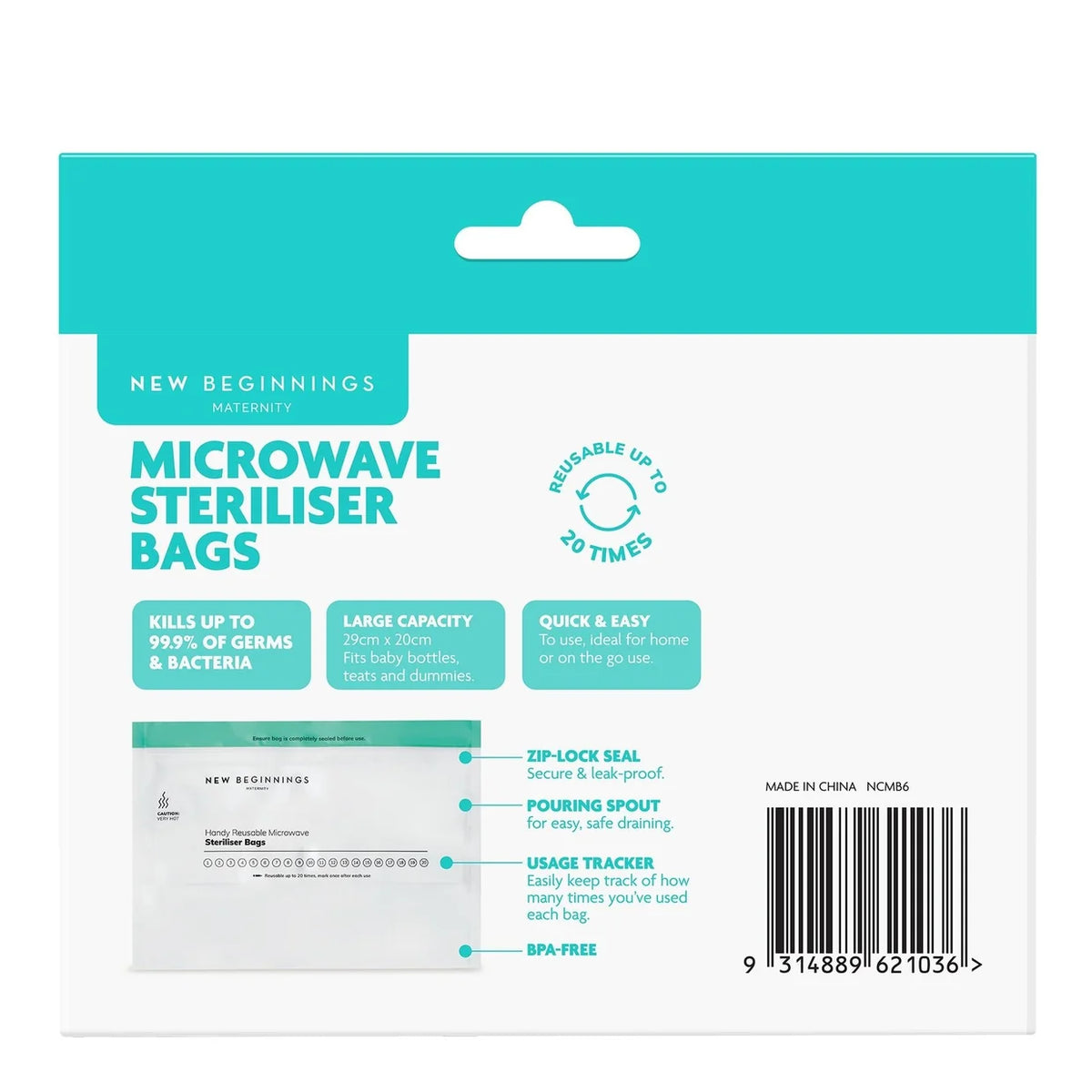 New Beginnings Microwave Steriliser Bags 6 Pack