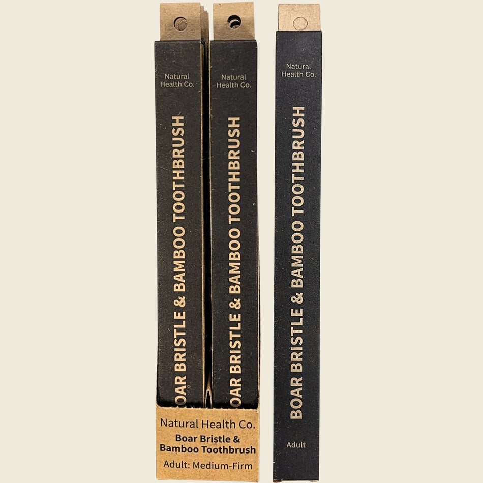 Natural Health Co Boar Bristle & Bamboo Toothbrush Adult Med-Firm 12x1pk