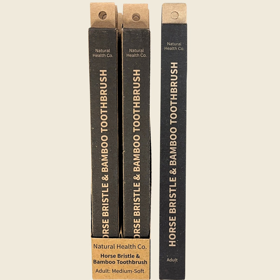 Natural Health Co Horse Bristle & Bamboo Toothbrush Adult Med-Soft 12x1pk
