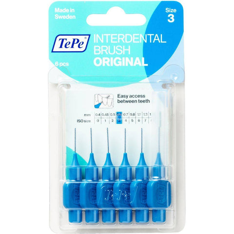 TePe Interdental Brush  X Fine Blue SIZE 3 (0.6mm) 6 Pack