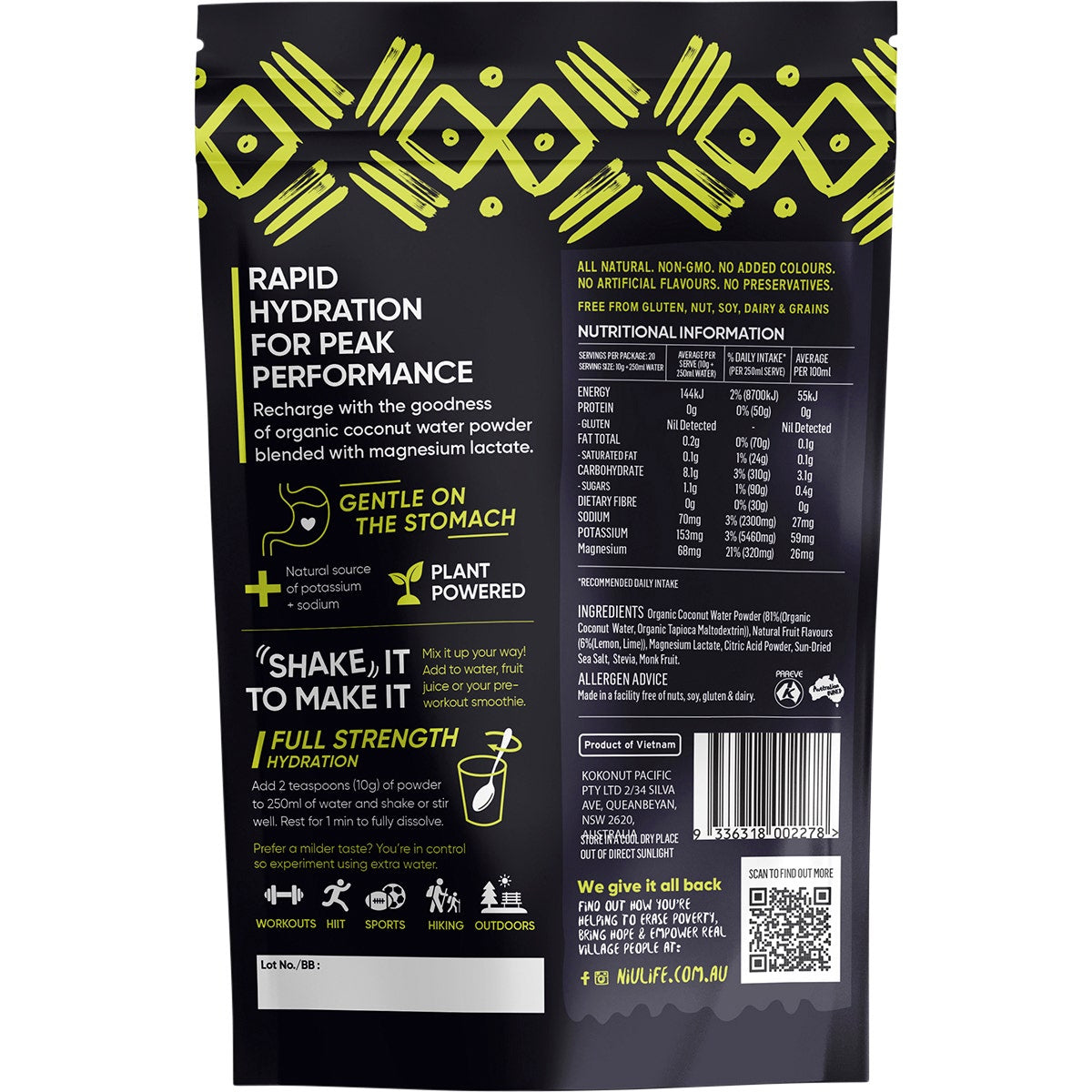 Niulife Hydrate Electrolyte Powder Lemon & Lime 200g