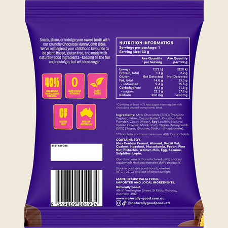 Naturally Good Choc Hunnycomb Bites 40% less sugar 10x60g