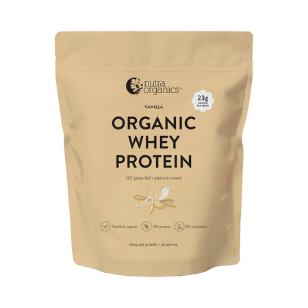 Nutra Organics Organic Whey Protein Nz Grass Fed + Pasture Raised Vanilla 750g