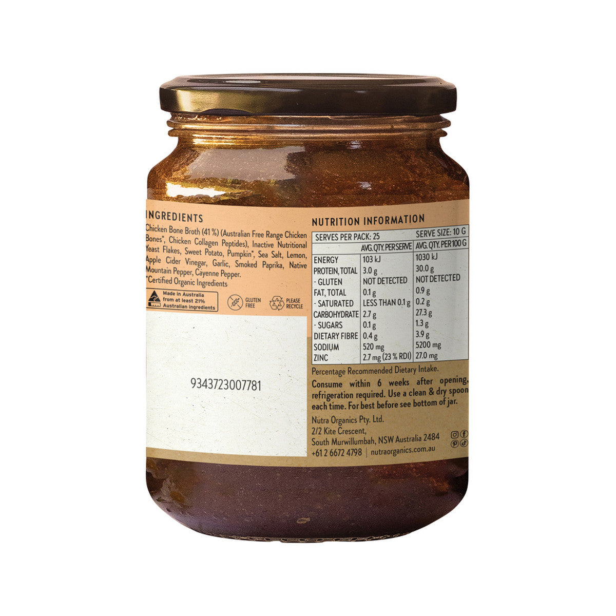 Nutra Organics Bone Broth Chicken Concentrate Lemon & Paprika 250g