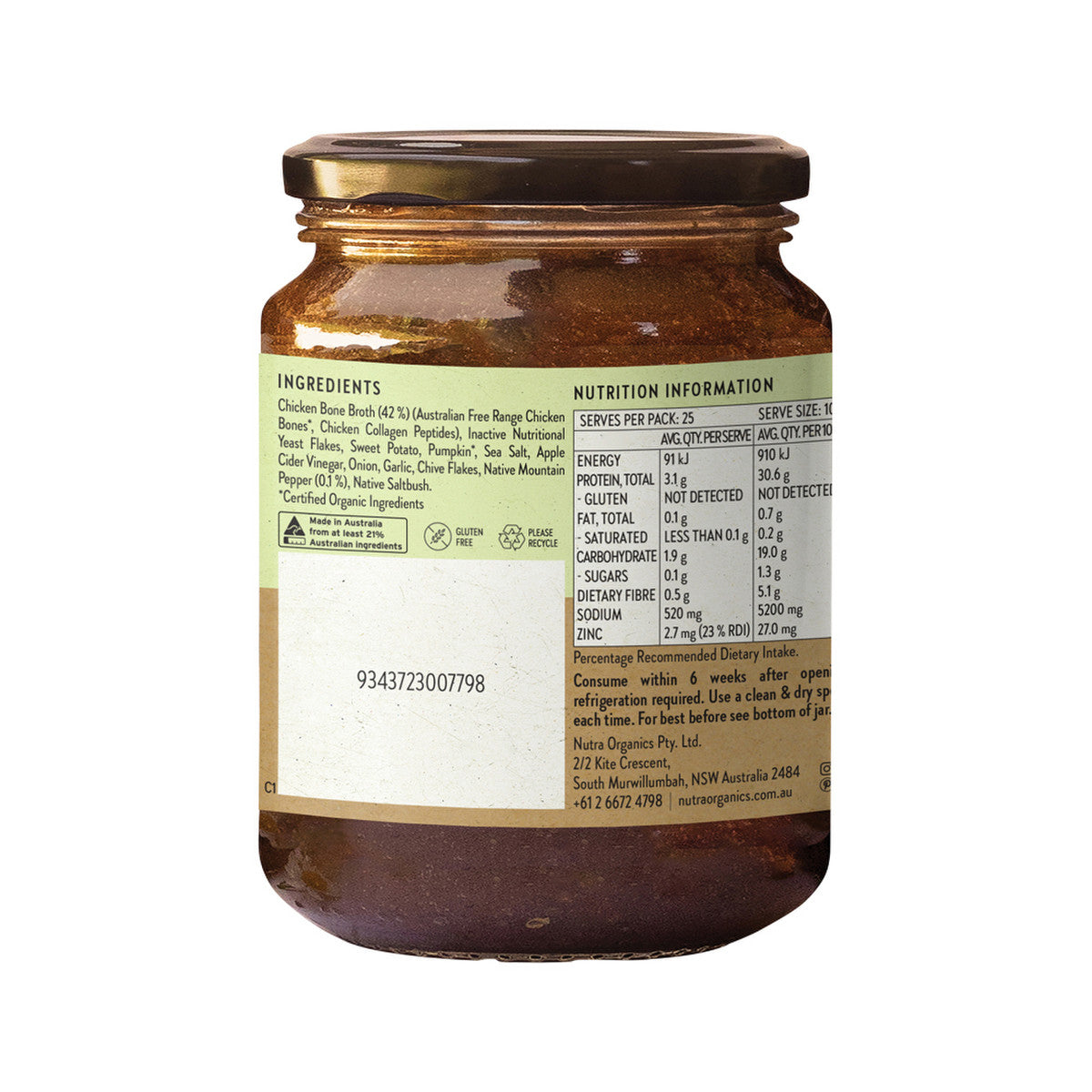 Nutra Organics Bone Broth Chicken Concentrate Native Herbs 250g