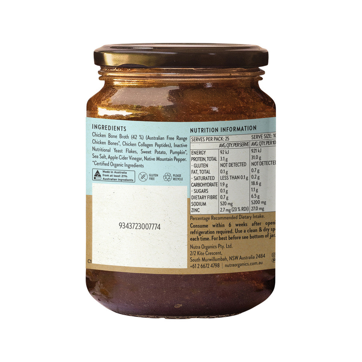 Nutra Organics Bone Broth Chicken Concentrate Natural 250g