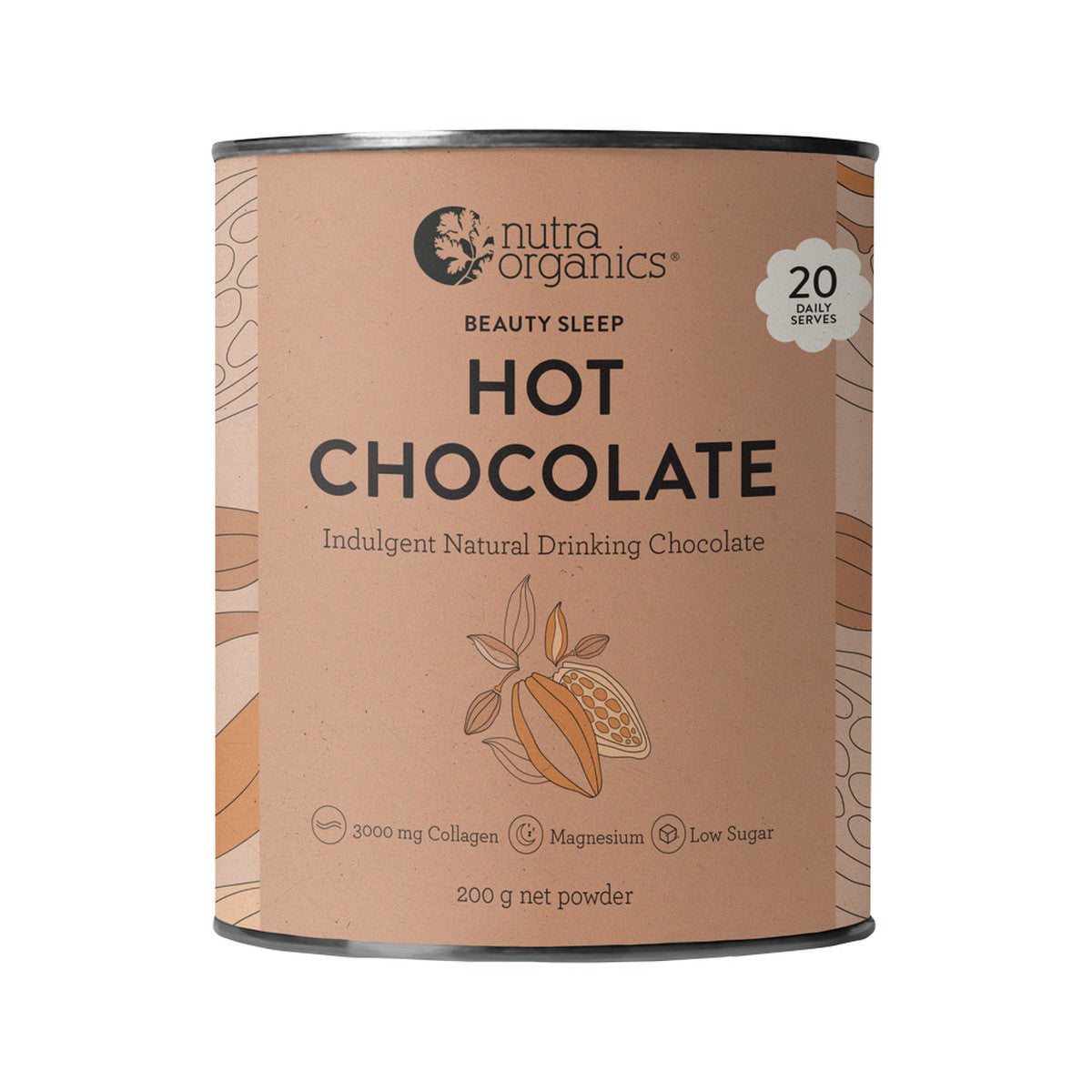 Nutra Organics Beauty Sleep Hot Chocolate Indulgent Natural Drinking Chocolate 200g