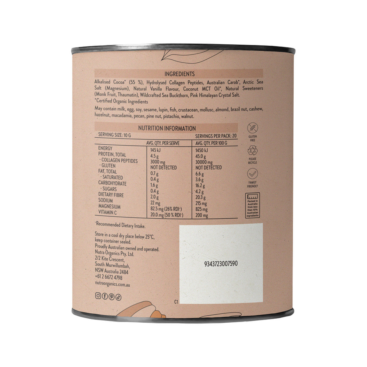 Nutra Organics Beauty Sleep Hot Chocolate Indulgent Natural Drinking Chocolate 200g