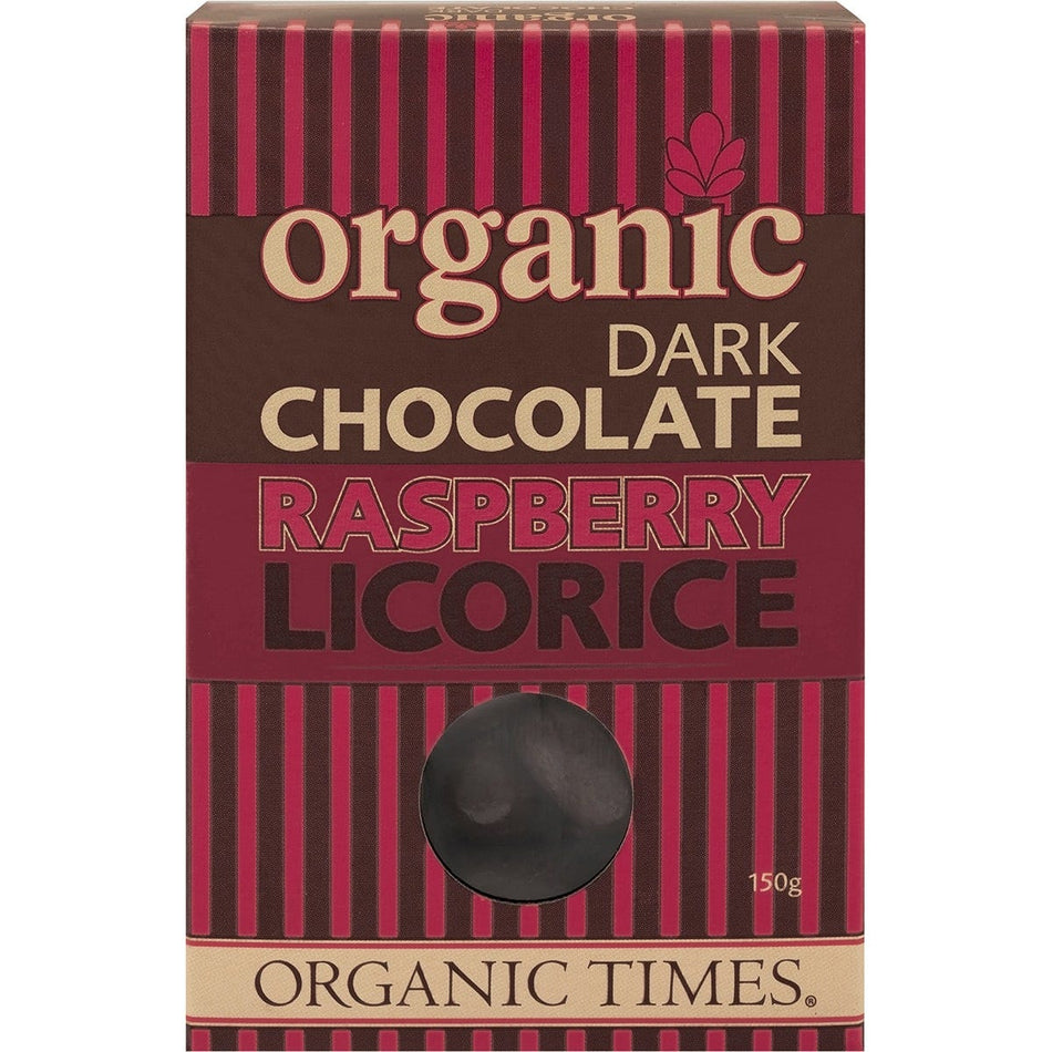 ORGANIC TIMES Dark Chocolate Raspberry Licorice 150g
