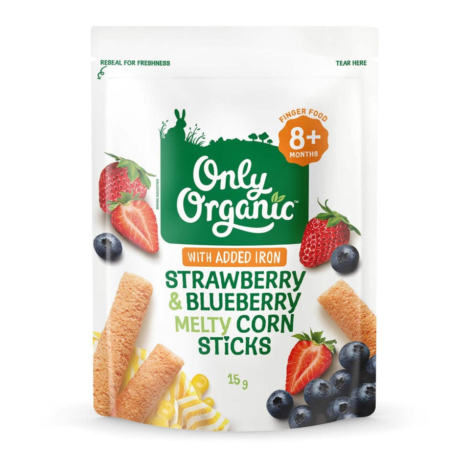 Only Organic Strawberry & Blueberry Melty Corn Sticks 15g Pack of 8