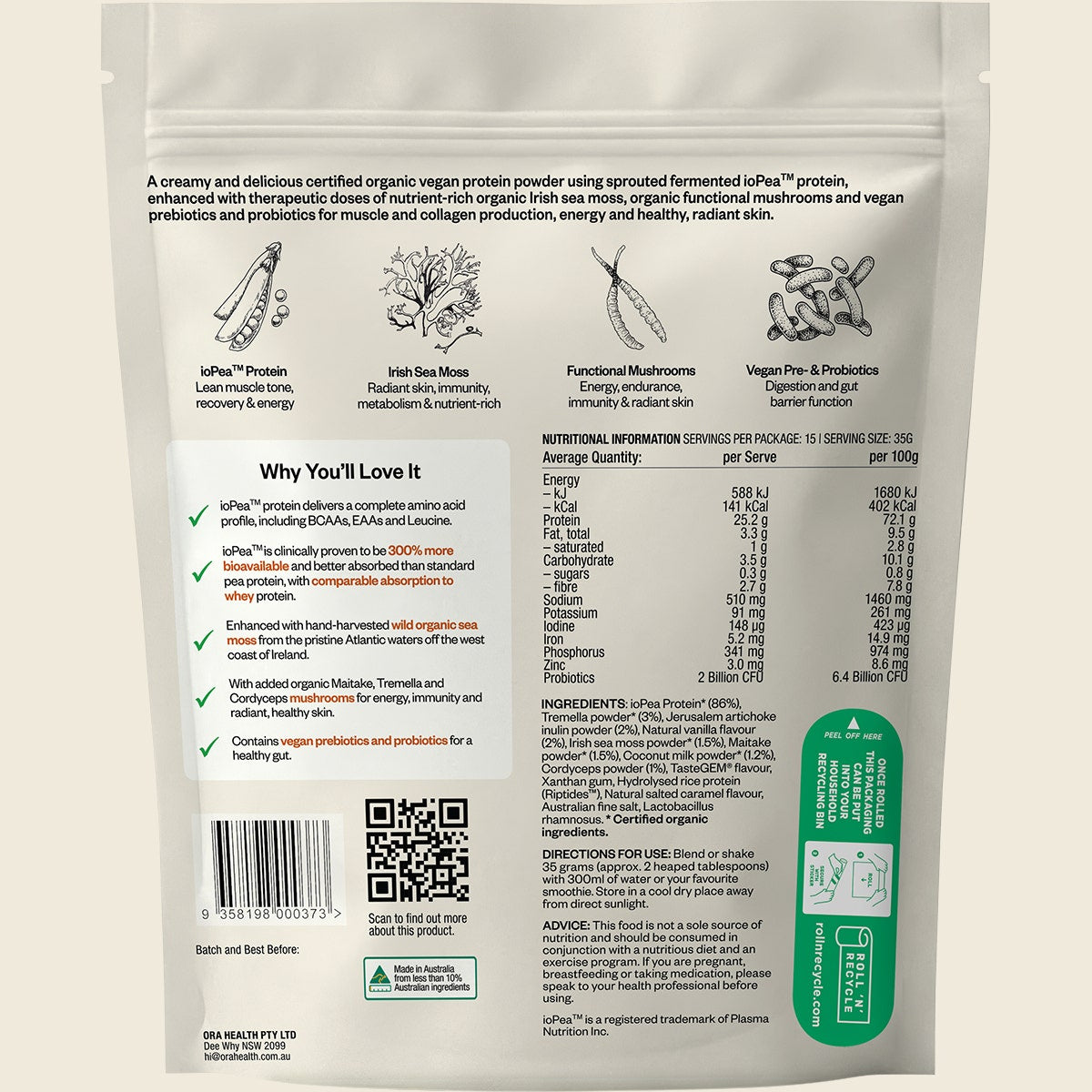Ora Health Radiant Strength+ Protein Salted Caramel & Vanilla 525g
